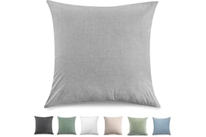 TOCOMOA Federe Cuscino Letto 40x40 cm Set Da 2, Copricuscino Letto Cotone Lavato Al 100%, Aspetto Lino E Federa Traspirante Grigio chiaro Con Cerniera