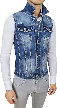 Evoga Giubbotto Smanicato di Jeans Uomo Blu Denim Cardigan Gilet Giacca  Casual : Amazon.it: Abbigliamento