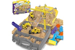 YUEMING Sable Jouet Magique, Chantier de Construction Bac à Sable Magique avec 1000g Super Sand, 3 Mini Véhicules et 6 Moules de Sable, Jouets de Sable Cadeau pour Enfant Garçon Fille