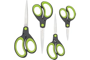 Rapesco 1576 Soft Grip Handle Scissors, Black/Green, Set of 4