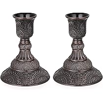 BSTKEY Set Di 2 Portacandele In Metallo Votivi Bronzo Anticato – Altezza 19 Cm, Per Matrimoni E Casa