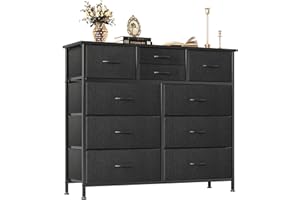 CAIYUN 10 Chest of Drawers Bedroom, Storage Drawers, Fabric Tall Dresser for Living Room Closet Hallway Entryway, Black