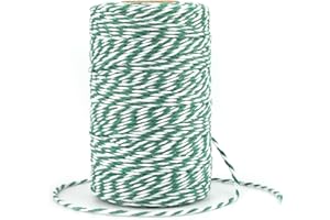 G2PLUS 100M Ficelle Verte et Blanche Corde de Noël Ficelle de Noël Ficelle de Coton Durable pour la Cuisson,Les Bouchers,Les Bricolages, L'emballage de Cadeaux de Noë