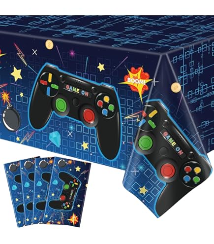 Nappe Fête Gaming 137x274 Nappe Jetable Jeu Vidéo WERNNSAI - 137x274cm | Motif Gamer Bleu | Anniversaire, Fête Thématique Nappe 137x274cm