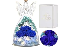 ‎EAPRALA Eaprala Three Preserved Roses Gift in Glass Angel Figures, Birthday Gifts for Women, Angel Gifts for Her on Anniversary, Christmas, Valentine's Day, Dark Blue