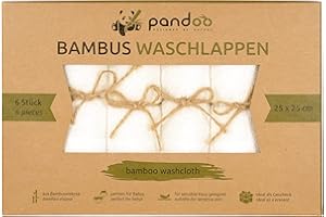 pandoo guanto da bagno di bambù al 100% - morbidissimo, senza coloranti, ipoallergenico e antibatterico per pelli sensibili del bambino - 25x25cm bianco - 6 pezzi