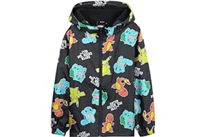 Pokémon Impermeable Enfant Garcon, Veste de Pluie Enfant Doublure en Polaire, Vêtement de Pluie Enfant Ado 4-14 Ans