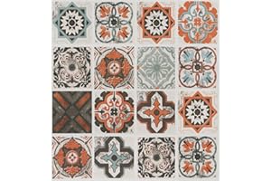 Timeet Samoprzylepna tapeta o wyglądzie płytek, folia samoprzylepna na płytki kuchenne, do mebli, na płytki, pomarańczowa i czarna, 40 x 300 cm, styl retro, wodoodporna, winylowa folia na meble, szafę