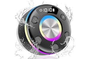 OYIB Enceinte Douche Bluetooth Étanche avec FM Radio, Haut Parleur Portable Son Surround HD, IPX7 avec Ventouse, lumière LED, sans Fil Mains Libres Très Approprié pour Extérieur