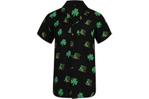 OE MENSWEAR Hawaiian Shirt Saint Patrick's Day St Patricks Ireland Irish Clover Leaf Mens Loud Aloha Dublin Hawaii Beer Whisky Stag Summer Party BBQ S M L XL XXL