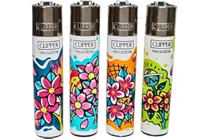 Zactly - 4 x Clipper Lighter Set Gas Refillable Windproof Lighters Standarad Size Replaceable Flint Rare Limited Edition (Planet Flower 3)