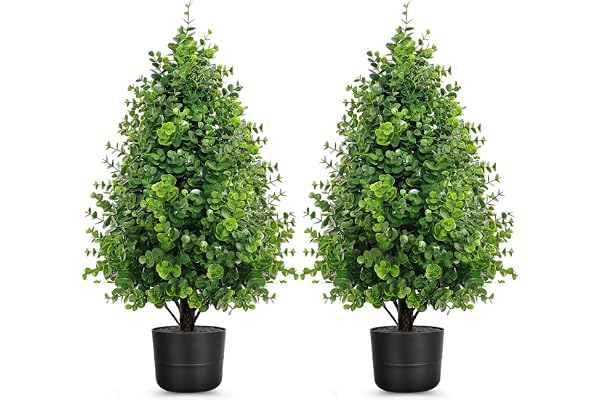 Konstgjort träd utomhus inomhus 2-pack, 70 cm UV-beständigt fuskbuxbom, konstgjorda växter i krukor, krukväxt, falskt träd, vintergröna topiary-buskar för ytterdörr, uteplats, trädgård, gångväg, rum