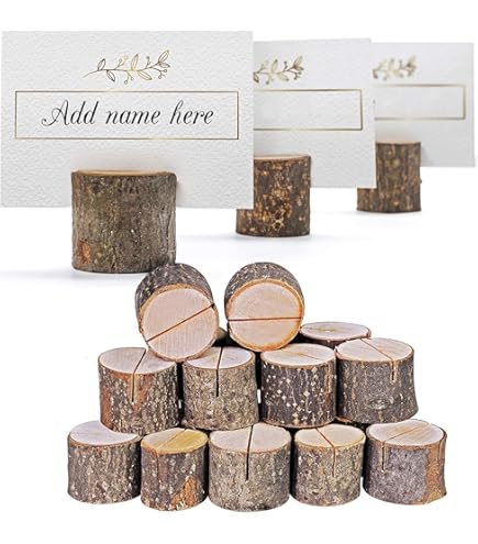 OUTALIZ Kartenhalter Holz Set - 20 Stück Rustikale Fotohalter Mit Kraftpapier & Hanfseil - Für Hochzeiten & Events