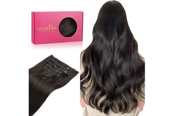 WENNALIFE Extensiones Clip Pelo Natural, 50cm 120g 7 Piezas, Castaño Oscuro Extensiones de Clip Natural Extensiones Pelo Remy Extensiones Cabello Postizos Mujer
