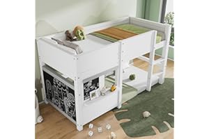 Jtyca Bunk Beds for Kids, Cabin Bed with Shelf, Children's Beds with 2 Boards and Anti-graffiti, Household Bed for Toddler, 3FT-90 * 190cm, white, (No Mattress)