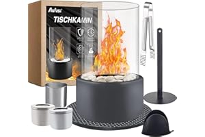 AUFISI Chimenea de Mesa, Chimenea de Mesa con 2 cámaras de combustión, bioetanol para Interior y Exterior, duración de combustión Infinita de bioetanol con Piedras Decorativas