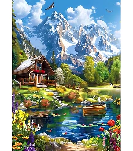 Kit Diamond Painting 30x40cm - Piccola Casa Sotto Montagna Innevata, Con Diamanti 5D E Attrezzi - Foto 5