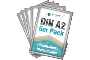 DisplayLager - 5 Pezzi A2 Cornice a Scatto da 25 mm, Profilo in Alluminio Argento Disco di Protezione antiriflesso e Materiale di Fissaggio