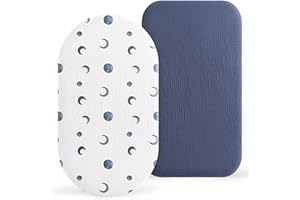 Susurration Moses Basket Sheets, 2 Pack Muslin Cotton Bassinet Sheets Fits Oval and Rectangle Crib Bassinet Mattress, Breathable and Skin-Friendly for Baby Boy and Girl, 90x50 cm (BlueMoon&Royal Blue)