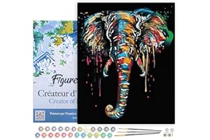 Figured'Art Peinture par Numéro Adulte avec Cadre Peinture Elephant - Activité Manuelle Kit de Loisir Créatif DIY Numéro d'Art Complet - 40x50cm toile tendue sur châssis