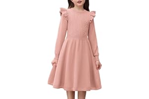 Arshiner Vestido de jersey para niña, vestido de punto, vestido de otoño, vestido de invierno, vestido de manga larga, vestido de línea A, monocolor, vestido festivo de Navidad, vestido de fiesta