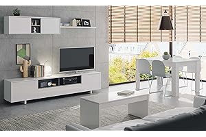 Miroytengo Conjunto Muebles Salón/Comedor Belus Color Blanco Estilo Moderno (Mueble Modular + Mesa de Centro + Mesa Comedor)