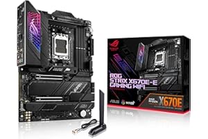 ASUS ROG STRIX X670E-E GAMING WIFI – Carte mère AMD Ryzen AM5 ATX (PCIe 5.0, DDR5, 18+2 phases d'alimentation, 4 x M.2 avec radiateurs, USB 3.2 Gen 2x2, WiFi 6E, AI Cooling II, Aura Sync RGB)