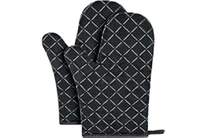 ANKIER Oven Gloves,Heat Resistant Silicone Oven Gloves Non-Slip Kitchen Oven Mitts for Grilling Cooking Baking Kitchen Microwave Pizza (Black,1 Pair)