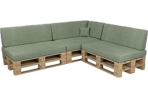 POKAR Juego de Cojines de 8 Piezas para Europalés: 3X Asiento 120x80cm +3X Respaldo 120x40cm + 1x 60x40cm Respaldo (Lateral) + 1x cojín Decorativo 40x40cm, para sofá de paletas, sin palés, Verde