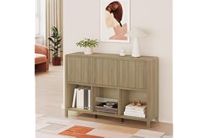 [en.casa] Credenza Bassa Mobile Contenitore con 3 Ante Decorative Push to Open e Scomparti Aperti Sideboard per Soggiorno Corridoio Studio 77x110x30 cm Effetto Rovere Rustico