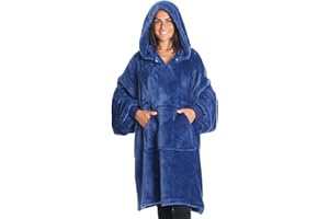 KANGURU Coperta Felpa Hoodie Oversize BLU FLUFFI con cappuccio, felpa, coperta con maniche, felpa coperta in pile 100% MICROFIBRA, taglia oversize per adulti