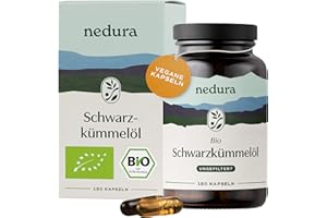 ‎NEDURA nedura® BIO Schwarzkümmelöl Kapseln (ungefiltert) 150 Stück in veganer Kapsel – BIO-Schwarzkümmel aus Ägypten in eigener Deutscher Manufaktur kaltgepresst & schonend verarbeitet – 1000 mg Tagesdosis