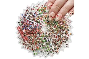 BelleFlair 30 Sheets Christmas Nail Art Stickers 3D Snowflake Self-Adhesive Decals Cute Xmas Winter Designs Santa Elk Transfers for Women Kids Decoration Supplies