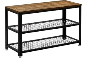 Meerveil Shoe Bench, Shoe Rack with 2 Metal Mesh Shelves Industrial Design for Living Room Hallway Entryway, 73 x 30 x 45 cm, Rustic Brown
