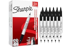 Sharpie Twin Tip Permanent Markers | Fine & Ultra-Fine Points | Black | 12 Count