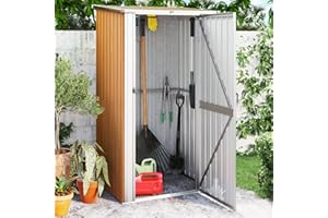 IKAYAA Capanno per Attrezzi da Esterno Capanno Giardino Casetta da Giardino Box Attrezzi Giardinaggio Casetta per Attrezzi in Metallo Tetto a Uno spiovente n Acciaio Zincato-Marrone-118,5x97x209,5 cm