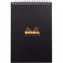 Bloc-notes Rhodia N°16 A5 – 80 Feuillets Détachables Petits Carreaux – Étui Simili Cuir Noir – Porte-crayon