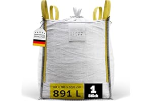 D-TACK 1x Big Bag | 90 x 90 x 110 cm | Säcke für Bauschutt, Holz, Laub, Kies, Sand, Erde, Gartenabfall, Grünschnitt, Pellets | 4 Schlaufen für Kran & Stapler | 1.000 kg | Inkl. Schürze zum Zubinden
