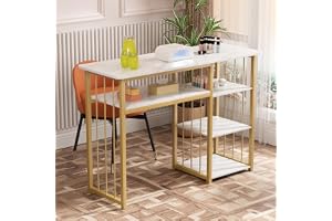 Makamsui Nagelskrivbord, manikyr bordsstation, marmor textur manikyr med flera öppna hyllor, spa salong arbetsstation, nageltekniskt skrivbord för skönhetssalong spa