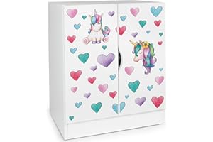 leomark Mobile moderno bianco - motivo Unicorno - mobili per la cameretta dei bambini, armadio, cassettiera, ripiani regolabili in altezza, dimensioni: 60 x 42 x 78 cm.