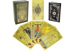 Smoostart 78 Cartes de Tarot avec Guide, en PVC imperméable, Anti-Plis, de Luxe, Cartes de Tarot Classiques avec boîte exquise pour débutants et Joueurs Professionnels (Motif Soleil doré)