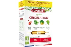 SUPERDIET – QUATUOR CIRCULATION BIO – Vigne rouge, Marronnier d’Inde, Frêne, Hamamélis, Ginkgo Biloba – Fabrication française – 30 ampoules de 10ml
