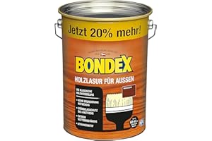 Bondex Holzlasur für Außen Mahagoni 4,8 L für 62 m² | Hoher Wetter- und UV-Schutz | Natürliches Abwittern - kein Abplatzen | seidenmatt | Holzschutzlasur | Holzlasur