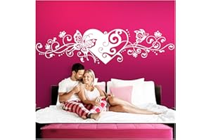 Grandora Wandtattoo Blumenranke Herz selbstklebend I weiß 190 x 48 cm I Schlafzimmer Liebe Love Schmetterlinge Wandtatoo Wandaufkleber Wandsticker W642