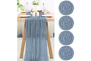 TERUNTRUE Pack of 4 Dusty Blue Cheese Cloth Table Runner, Semi-Transparent Table Runner, Gauze Tablecloth, 10 ft Rustic Decorations for Kitchen, Wedding, Holiday, Party Supplies (Dusty Blue, 300 cm)