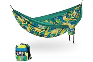 ENO, Eagles Nest Outfitters DoubleNest Print Lightweight Camping Hammock, 1 to 2 Person, Retro/Emerald