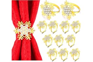 Anneaux de serviette de flocon de neige d'élan de cerf de Noël, anneaux de serviette d'argent d'or (Flocon de neige, Or-12 PCS)