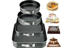 NCKIHRKK Zestaw 4 okrągłych i kwadratowych foremek do ciast 16/20 cm i 22/26, Nieprzywierające foremki do pieczenia ze stali węglowej, Okrągłe, Prostokątne z wyjmowanym dnem, Szare