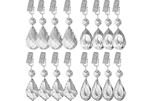 AVLA 16 Pack Tablecloth Weights Kit, Crystal Table Cover Pendants with Metal Clip Clamps, Glass Heavy Teardrop Prisms Table Cloth Hangers for Decoration, Outdoor Picnic, Family Dinner Party, Garden
