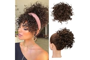 ENENBLAU Haarteil Dutt Haar Bun mit Elastischer Kordelzug Kurz Locken Welle Pferdeschwanz Haarteil Kunsthaar wie Echthaar Updo Haarverlängerung zopf für Frauen Tägliche Verwendung Braun 6/8 AL066C